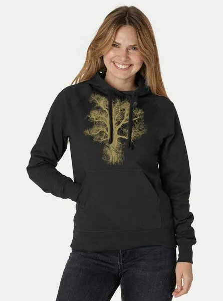 Peaces.bio - handbedruckte Biomode Peaces.bio - handbedruckte Biomode Bio-Damen-Kapuzensweater Chestnut, Schwarz, – Produktbild 2 von 2