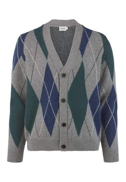 hessnatur hessnatur Argyle Strick Cardigan Regular aus Schurwolle und Bio-Baumwolle, Grau, – Produktbild 3 von 4