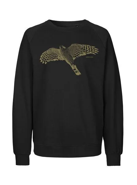 Peaces.bio - handbedruckte Biomode Peaces.bio - handbedruckte Biomode Bio Damen-Sweatshirt Loose Fit Sperber, Schwarz, – Produktbild 1 von 2