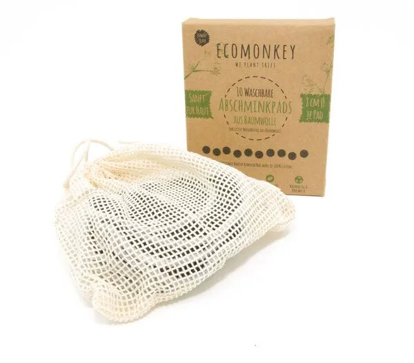 ECOMONKEY ECOMONKEY Abschminkpads Waschbar aus Baumwolle 10 St. Schwarz plus Wäschenetz – Produktbild 1 von 4