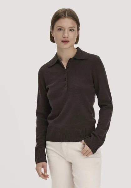 hessnatur hessnatur Polo-Pullover Regular aus Bio-Schurwolle mit Cahsmere, Kakao braun, – Produktbild 1 von 4