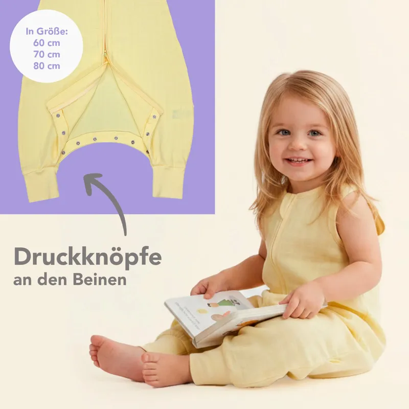 schlummersack schlummersack Schlafsack mit Füßen 0.5 Tog, Gelb, – Produktbild 7 von 8