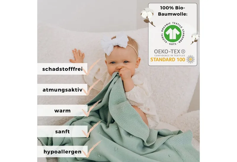 furora BABY furora BABY Babydecke Baumwolle (Bio) XXL (75x100 cm) Mädchen + Junge, Kuscheldecke Baby, Rosé, – Produktbild 3 von 5
