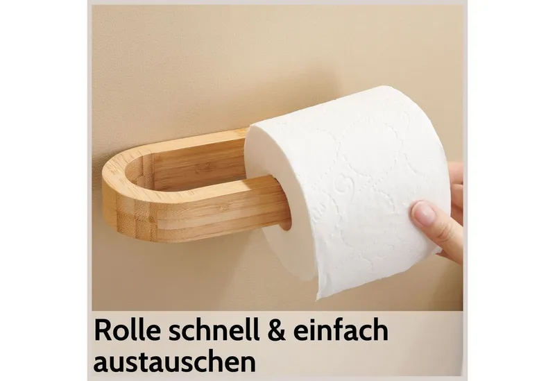 DEKAZIA Toilettenpapierhalter ohne Bohren aus FSC®-zertifiziertem Bambus, selbstklebend (Klopapierhalter Klorollenhalter WC Papier Halterung, WC Papier Halterung), Bambus Holz, ohne Bohren, WC-Rollenhalter – Produktbild 4 von 5