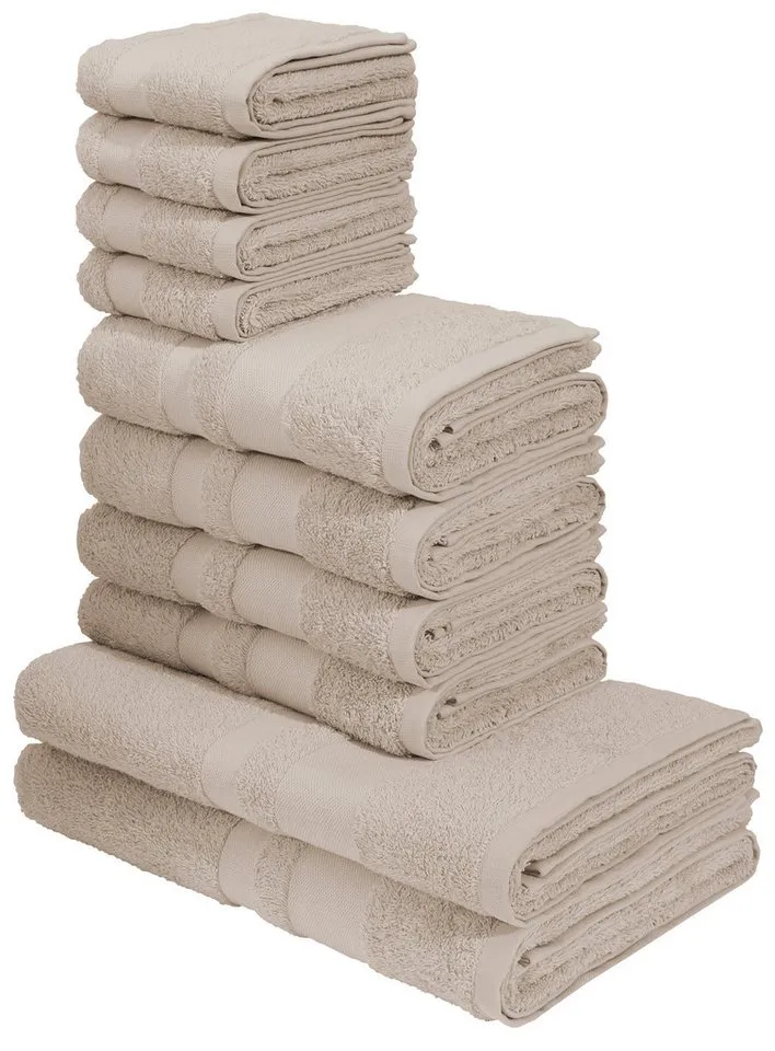 OTTO home Handtuch Set Vanessa, 10-tlg Handtuch-Set, weich, in Standard- und Premium-Qualität, Walkfrottee (Set, 10-St), 100% Baumwolle, Duschtücher, Handtücher, Gästetücher, mit Bordüre, Beige, – Produktbild 5 von 8