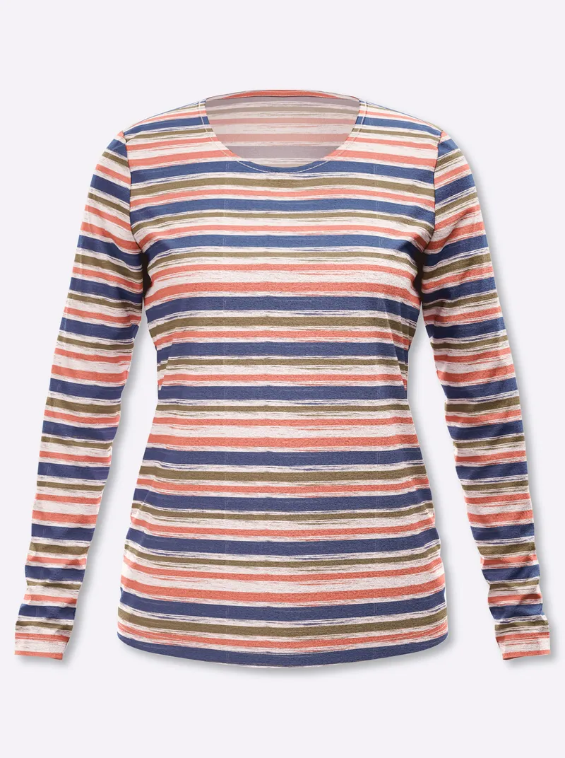 heine Langarmshirt rauchblau-rosenholz-geringelt, Rauchblau-rosenholz-geringelt, – Produktbild 1 von 2