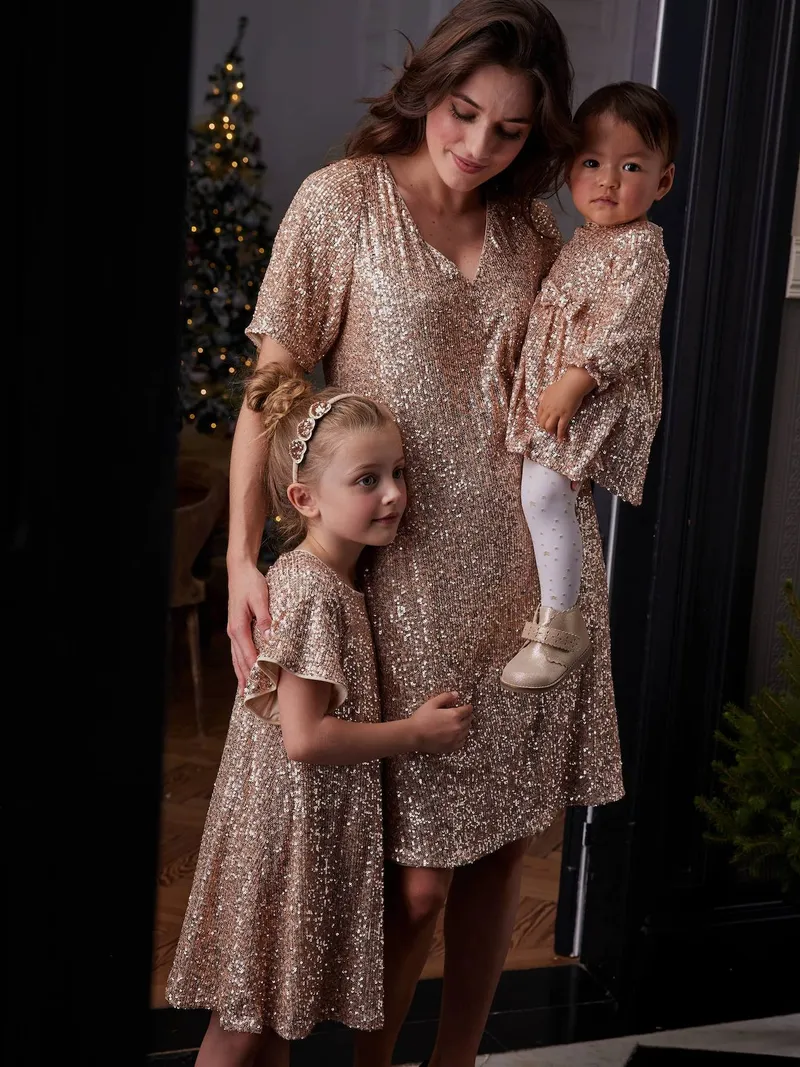 Vertbaudet Festliches Baby Kleid mit Pailletten ene pailletten capsule, Goldene pailletten capsule, – Produktbild 2 von 4