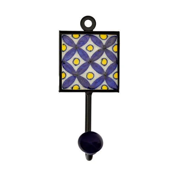 El Puente El Puente Garderobenhaken "Rauten" | Fair Trade & Handmade aus Indien, Blau,gelb,weiß, – Produktbild 1 von 1