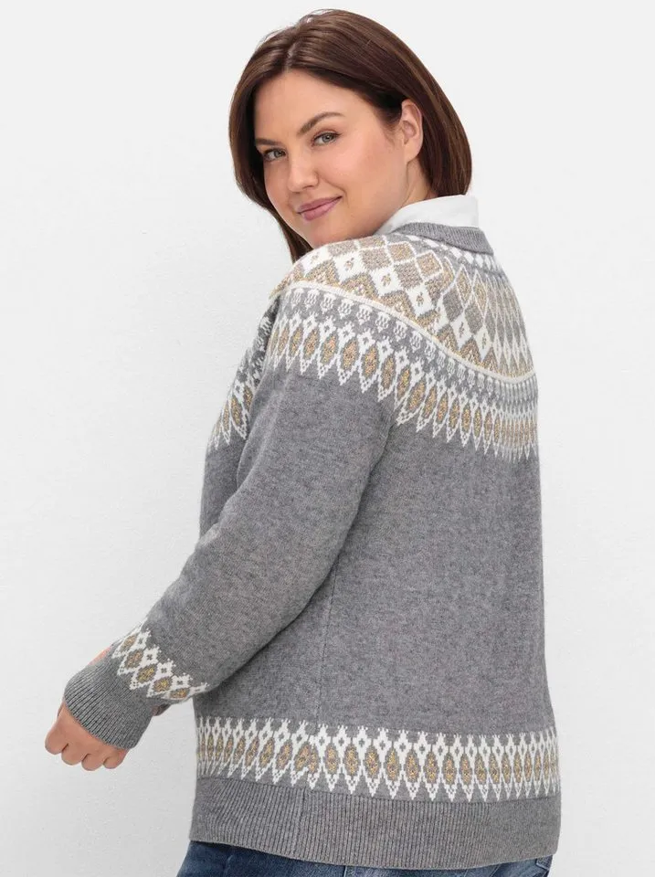 sheego by Joe Browns sheego by Joe Browns Strickpullover Strickpullover Langarm mit Norwegermuster, Grau, – Produktbild 1 von 3