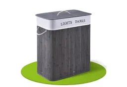 Juskys Wäschekorb Curly 100 L in Grau aus Bambus mit Deckel, 2 Fächern & Wäschesack, Wäschesammler für Familien, faltbar mit Tragegriffen, 52 x 32 x 63 cm – Produktbild 1 von 1