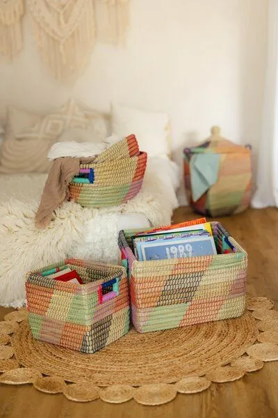 El Puente El Puente "Quader" Runder Korb mit Griffen aus Kaisa-Gras | Fair Trade & Handmade aus Bangladesch, Mehrfarbig, – Produktbild 3 von 3