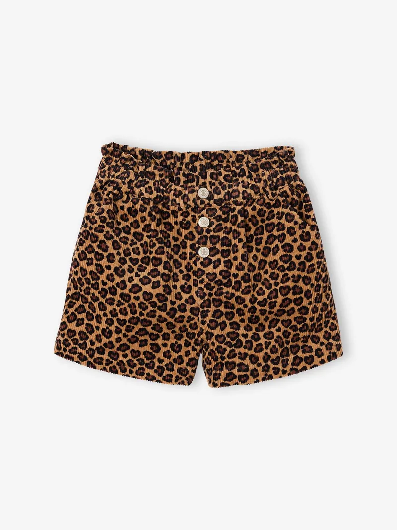 Vertbaudet Mädchen Paperbag-Shorts aus Cord leo, Braun leo, – Produktbild 2 von 4