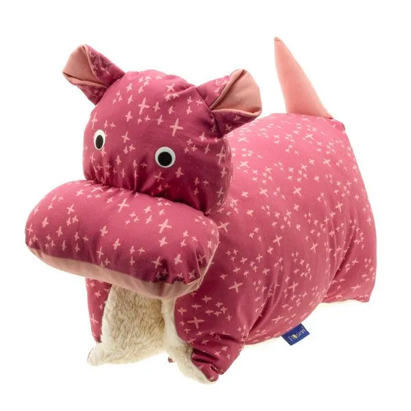 Flosinn Flosinn Kuscheltierkissen Nilpferd mit Teddyplüsch aus Baumwolle Personalisierbar, Rot-rose, – Produktbild 1 von 6