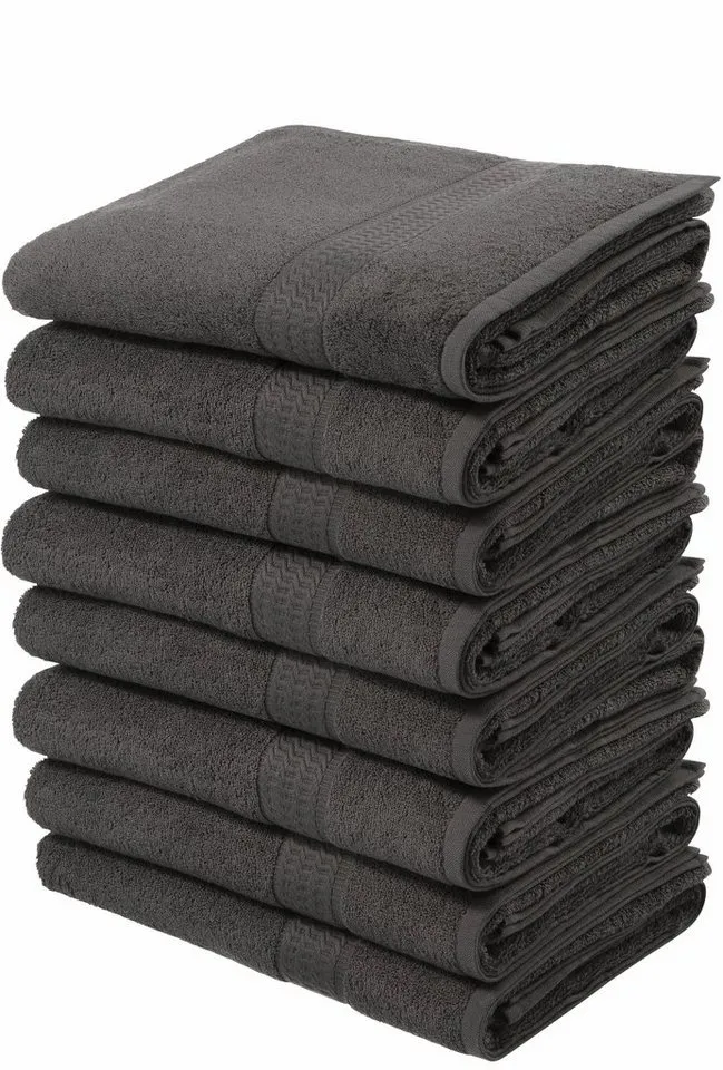OTTO home Handtücher Juna, als Set und Serie erhältlich, 8 Handtücher, 50x100cm, Walkfrottier (8-St), 8-tlg. Handtuch-Set, 100% Baumwolle, mit Bordüre, Uni-Farben, weich, Grau, – Produktbild 7 von 8