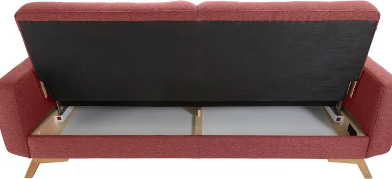 exxpo - sofa fashion 3-Sitzer Fiord, aktuelles Design, tolle Detailverarbeitung im Sitz und Rücken, bequem, wahlweise Kippcouch mit Bettfunktion und Bettkasten, Holzfuß, Rot, – Produktbild 5 von 5