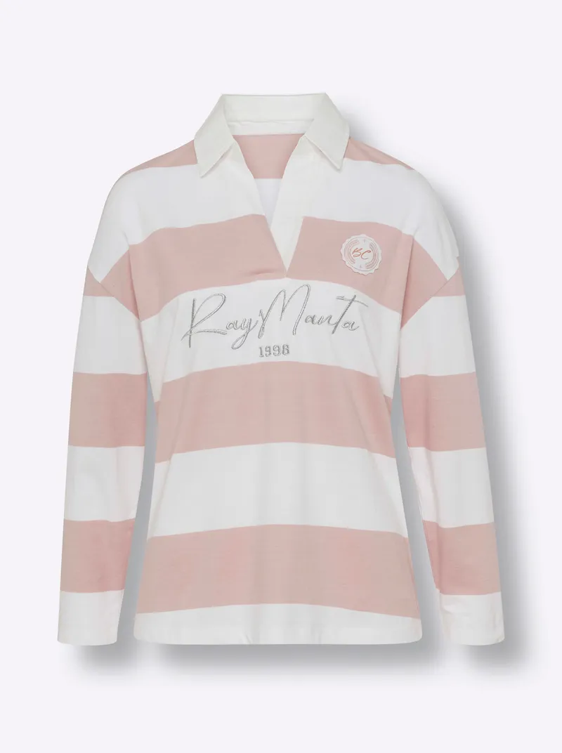 heine Langarm-Poloshirt puder-ecru-bedruckt, Puder-ecru-bedruckt, – Produktbild 3 von 3
