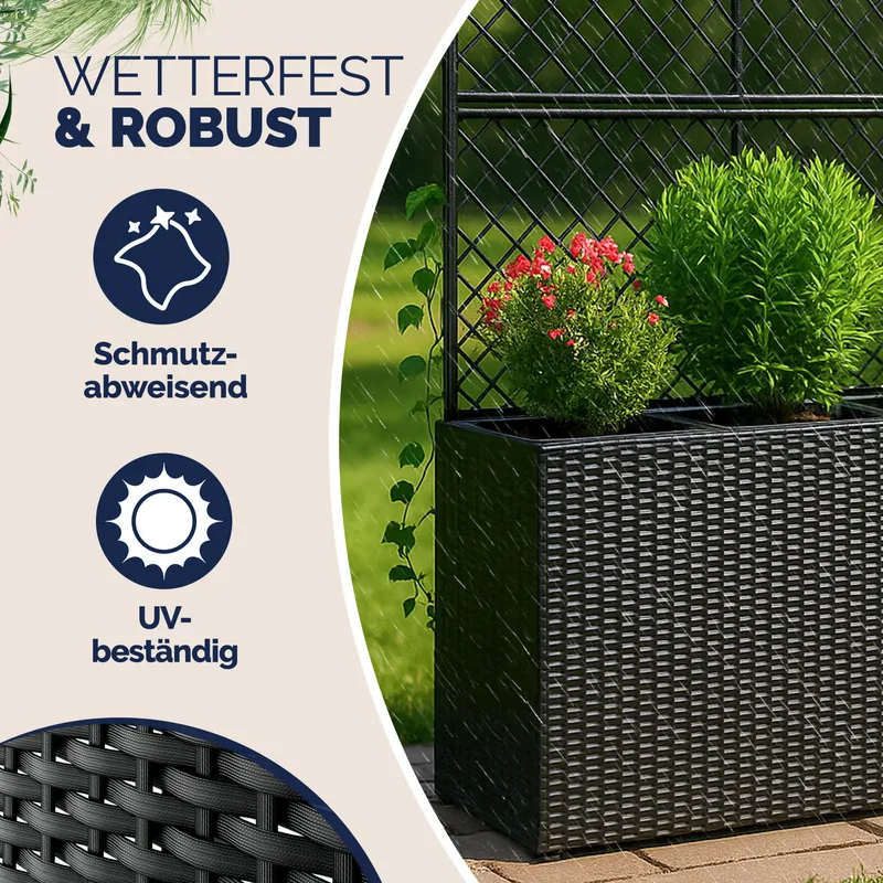 Casaria® Polyrattan Blumenkasten mit Rankgitter Schwarz, Schwarz, – Produktbild 2 von 2