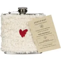 Memo Flachmann "Seppl" mit Bezug aus Bio-Baumwolle, weiß, mit Herz bestickt, 6oz – Produktbild 1 von 1