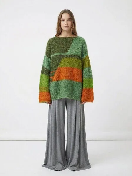 KnitToChange KnitToChange Oversize-Pullover aus weichem Effektgarn in Grün- und Orangetönen – Produktbild 2 von 4