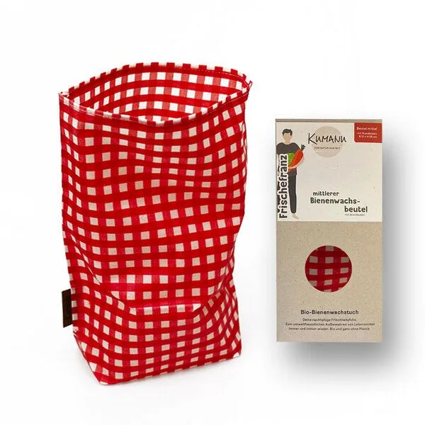 Kumanu - von Natur aus gut Kumanu - von Natur aus gut Bienenwachstuch-Beutel mittel "Frischefranz" | 29x22cm | aus Bio-Bienenwachs, Karo rot, – Produktbild 1 von 1