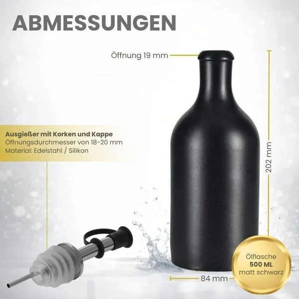 mikken mikken Ölflasche Steingut 500 ml mit Edelstahlausgießer, Schwarz, – Produktbild 4 von 4