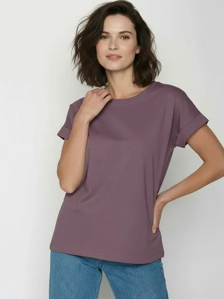 GreenBomb GREENBOMB Basic Loony - Sportliches T-Shirt aus Bio-Baumwolle mit Rollup Sleeve / GOTS / Fair & Vegan, Lila (moorberry), – Produktbild 1 von 4