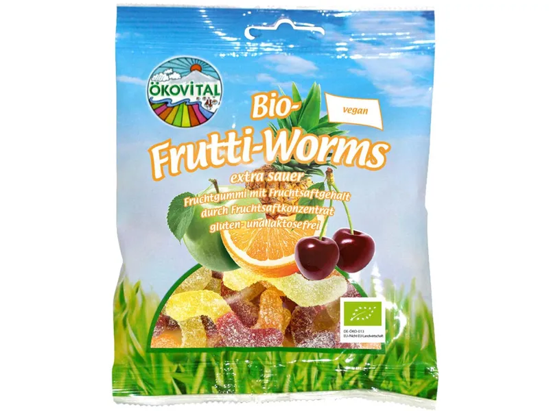 Ökovital ÖKOVITAL Vegane Bio-Fruchtgummi "Frutti-Worms", 80 g – Produktbild 1 von 1