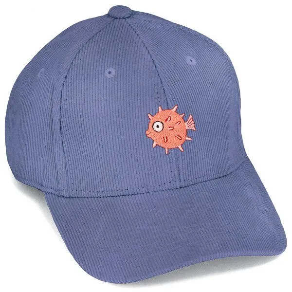 LIGARTI Bestickte Cord Cap – Kurt der Kugelfisch – LIGARTI Tiermanufaktur, Taubenblau, – Produktbild 1 von 4