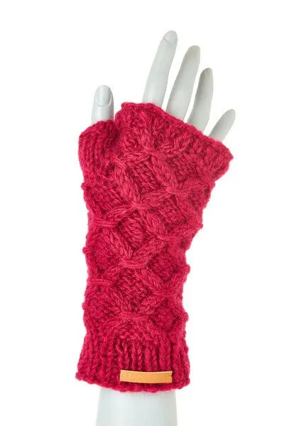 short'n'pietz short'n'pietz Schurwollhandstulpen mit Rautenzopfstrickmuster, handgestrickt, Taupe, – Produktbild 2 von 2