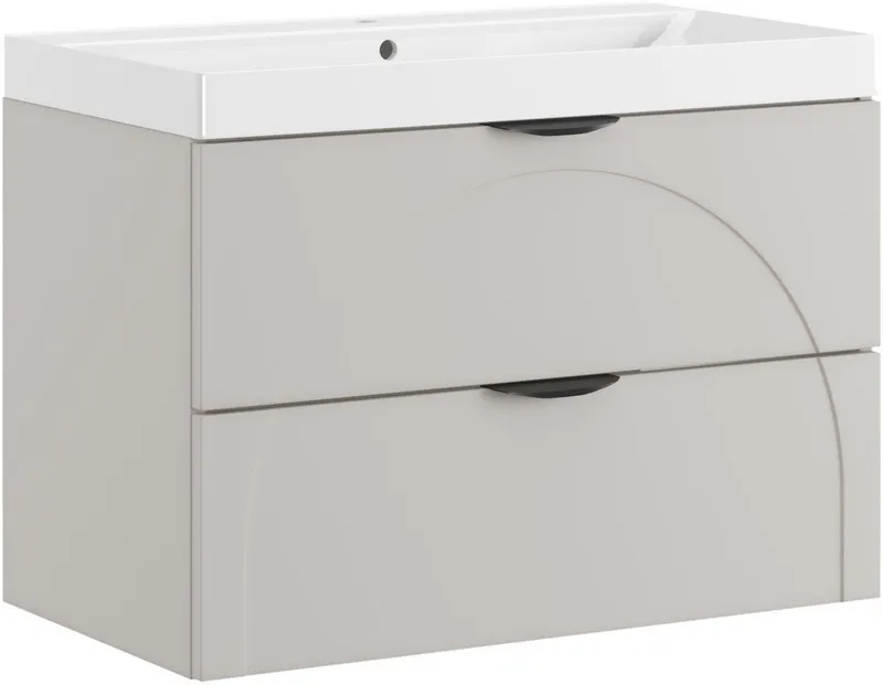 welltime Waschtisch FLOW CIRCLE mit Waschbecken, Breite 60 oder 80cm, modernes Design, Schrank mit 2 Schubladen, Soft-Close-Function, in 2 Breiten erhältlich, Beige, – Produktbild 2 von 4