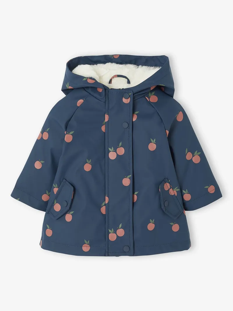 Vertbaudet Vertbaudet Gefütterte Mädchen Baby Regenjacke mit Blumen, Nachtblau, – Produktbild 1 von 4