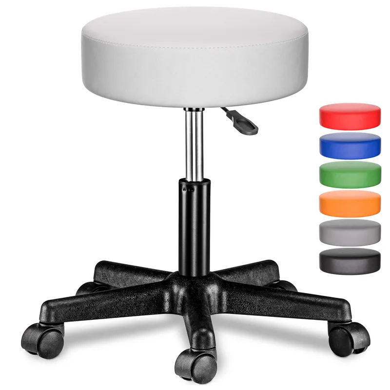 Casaria® Rollhocker Kunstleder Weiß 360° drehbar, Weiß, – Produktbild 2 von 2