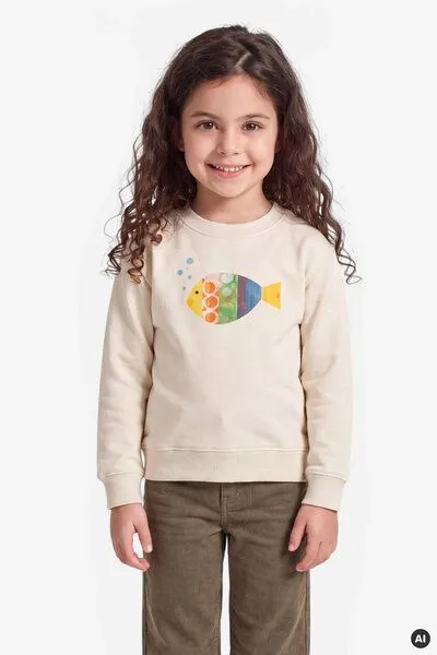 MelaDi Meladi Kinder Sweater aus Biobaumwolle - Fisch auf Natural Raw, Natural white, – Produktbild 5 von 6