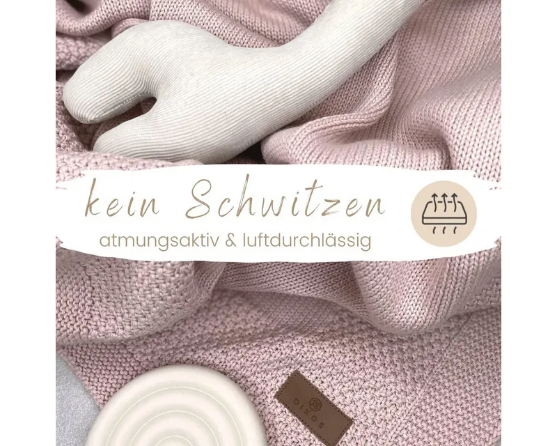 Babydecke DIKOS® Kuscheldecke Bordüre *100%* Bio Baumwolle, Geschenk zur Geburt, DIKOS, Strickdecke 75×100, Baby Erstausstattung Neugeborene, Babygeschenk, Rosa, – Produktbild 5 von 5