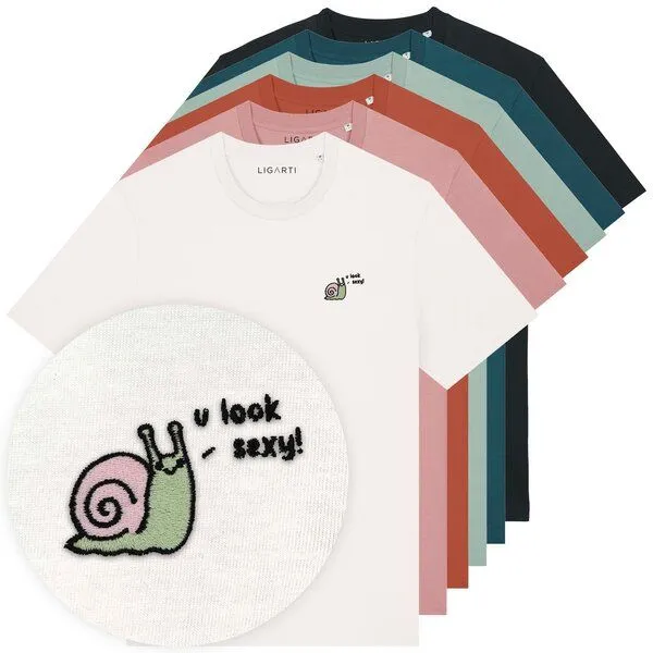 LIGARTI LIGARTI Besticktes T-Shirt – Schnexy, Cremeweiß, – Produktbild 3 von 5
