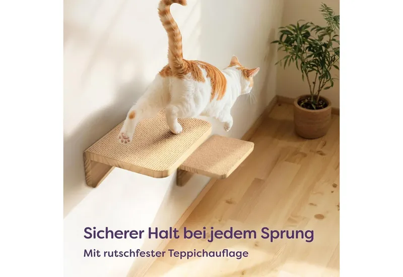 Knupis Kratzbaum Katzen Kletterwand Set mit Katzenbett & 2X Katzentreppe - Kiefernholz, Stabile Wandliege bis 30 kg – Für Spielspaß & Gemütlichkeit - FSC®, Beige, – Produktbild 3 von 5