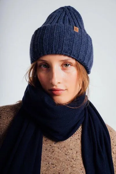 Kopyto Kopyto GULO - Strickmütze aus 100% Merinowolle RWS-zertifiziert Mütze mit breiter Rippenstruktur, Jeansblau (blau), – Produktbild 1 von 3