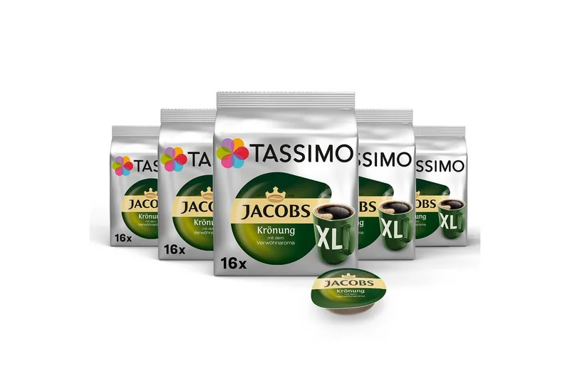 Tassimo Tassimo Kaffee Kapseln Jacobs Krönung XL T Discs 5 x 16 = 80 Kaffeekapseln, 720 g, (Packung, 5er Pack) – Produktbild 1 von 4