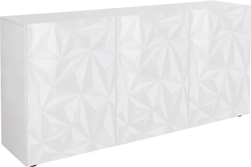 Home affaire Sideboard Prisma Breite 181, Kommode 3 Türen, Anrichte, Front mit elegantem Siebdruck, grifflos, viel Stauraum, Weiß, – Produktbild 2 von 5