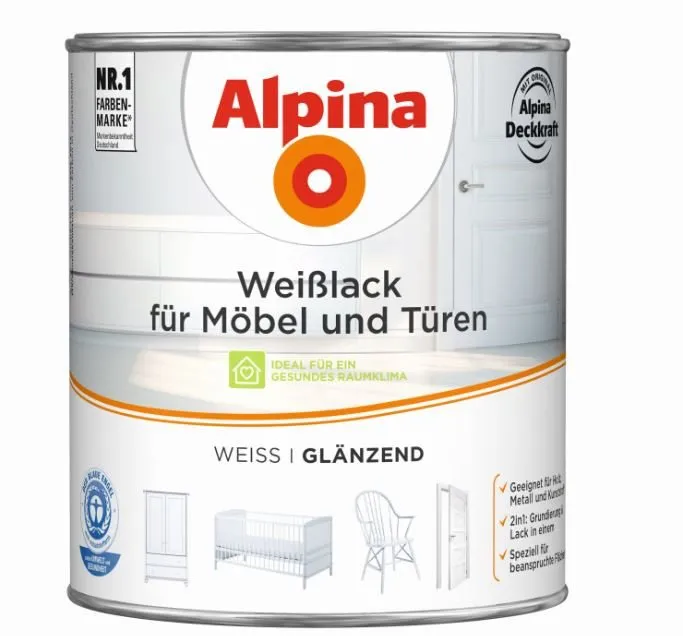 Alpina Alpina Weißlack Alpina Weißlack für Möbel & Türen 2 L weiß, Weiß, – Produktbild 4 von 5