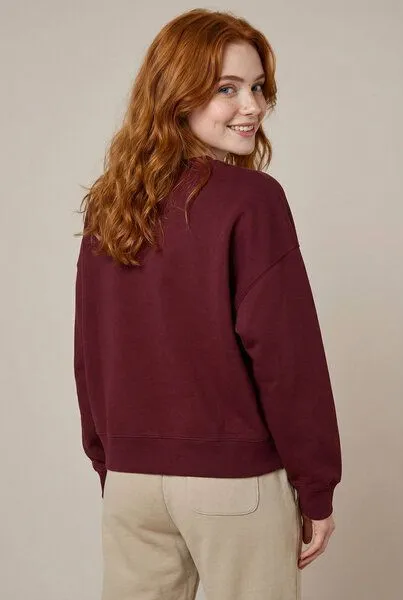 THE FACE OF ELEMENTS THE FACE OF ELEMENTS Humanitè - Relaxed Boxy Fit Sweatshirt aus 100% Bio-Baumwolle, Burgundy (rot), – Produktbild 3 von 3