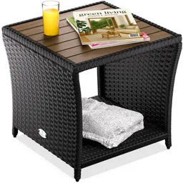 Casaria® Polyrattan Beistelltisch Schwarz 40x45x45cm Akazienholz – Produktbild 1 von 1