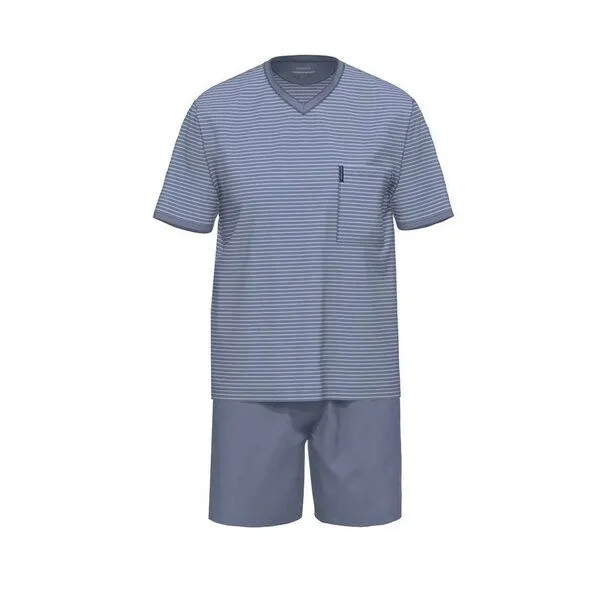 Ammann Ammann Herren Schlafanzug kurz mit V-Ausschnitt aus Bio-Baumwolle, Blau, – Produktbild 1 von 1