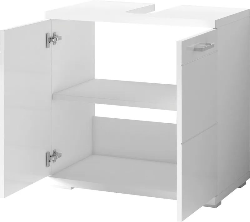 byLIVING Waschbeckenunterschrank Nebraska Breite 60 cm, mit Hochglanzlackierung und verchromten Metallgriffen, Weiß, – Produktbild 5 von 5