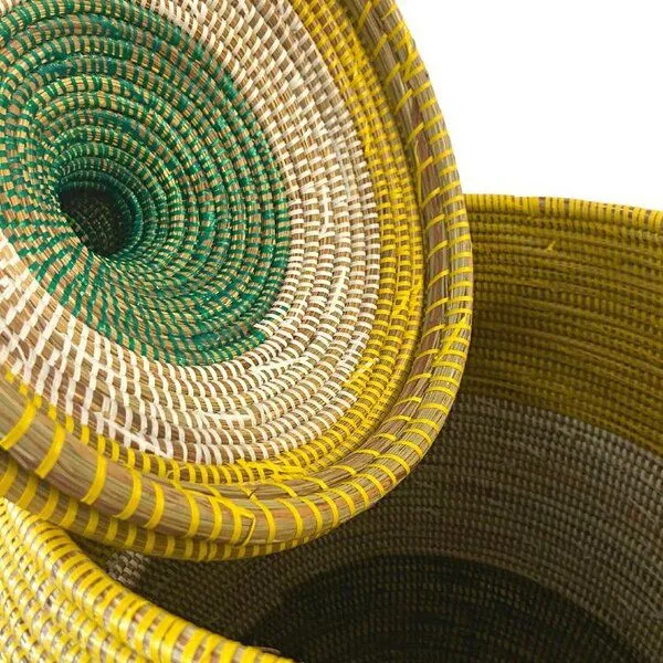 SWANE-Design SWANE-Design Afrikanischer Wäschekorb - Bold Stripes Grün/Gelb – Produktbild 2 von 2