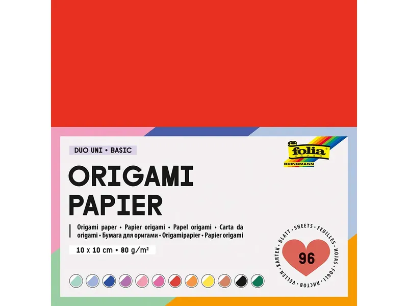 folia folia Faltblätter Origami Papier "Duo Uni" 80g/m², 10×10 cm, 96 Blatt, farbig sortiert – Produktbild 1 von 1