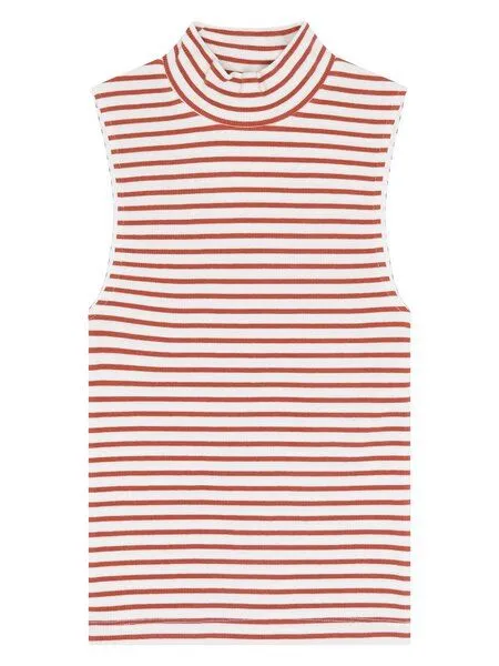 KnowledgeCotton Apparel KnowledgeCotton Apparel Ripptop - High neck rib top - aus Bio-Baumwolle, Orange (gestreift-orange), – Produktbild 1 von 3