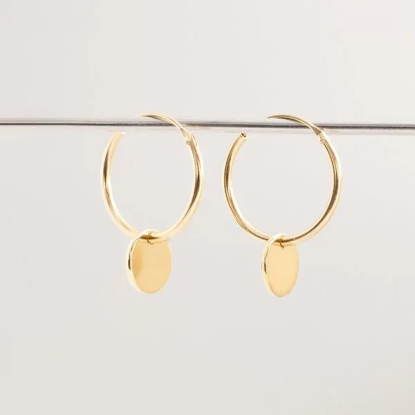 fejn jewelry fejn jewelry Set Kette 'shiny disc' + Creole mit Disc Anhänger, Gold, – Produktbild 1 von 3