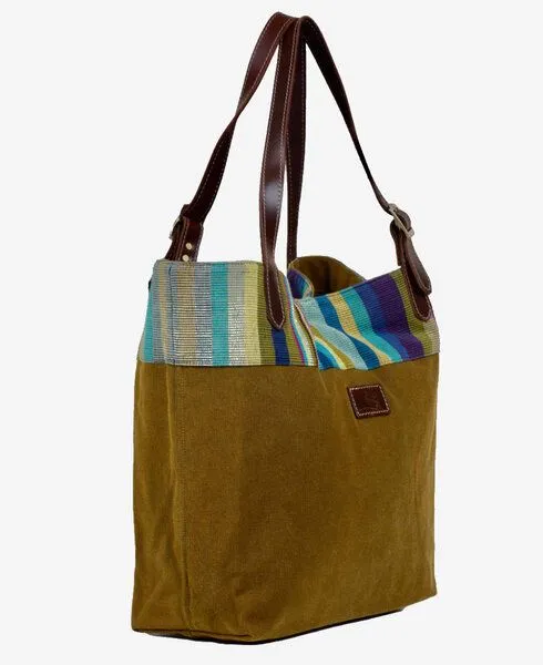 Dragolina Dragolina Shopper Miss Eve mit Webstoff der Pwo Karen, Moosgrün (hellgrün), – Produktbild 2 von 4