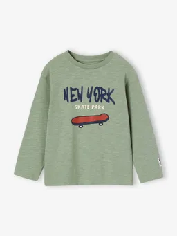 Vertbaudet Jungen Shirt mit Flockprint und Baumwolle salbei – Produktbild 1 von 1